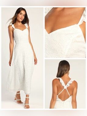 Lulu's White Floral Burnout Lace Maxi Dress Sz L